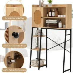 Toilettenschrank mit PE-Rattan Tür Toilettenregal mit verstellbarem Regal Natur