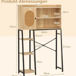 Toilettenschrank mit PE-Rattan Tür Toilettenregal mit verstellbarem Regal Natur