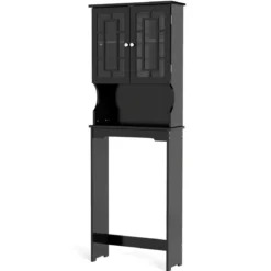 Toilettenschrank mit 3 Regalen Badezimmerregal Waschmaschinenschrank Toilettenregal Schwarz