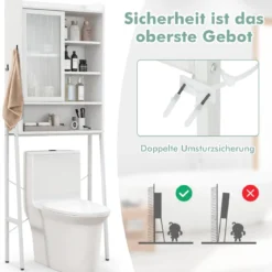 Toilettenschrank mit Schiebetür aus Acryl & Verstellbaren Regalen 63 x 29 x 170 cm Weiß