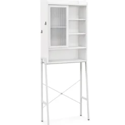 Toilettenschrank mit Schiebetür aus Acryl & Verstellbaren Regalen 63 x 29 x 170 cm Weiß