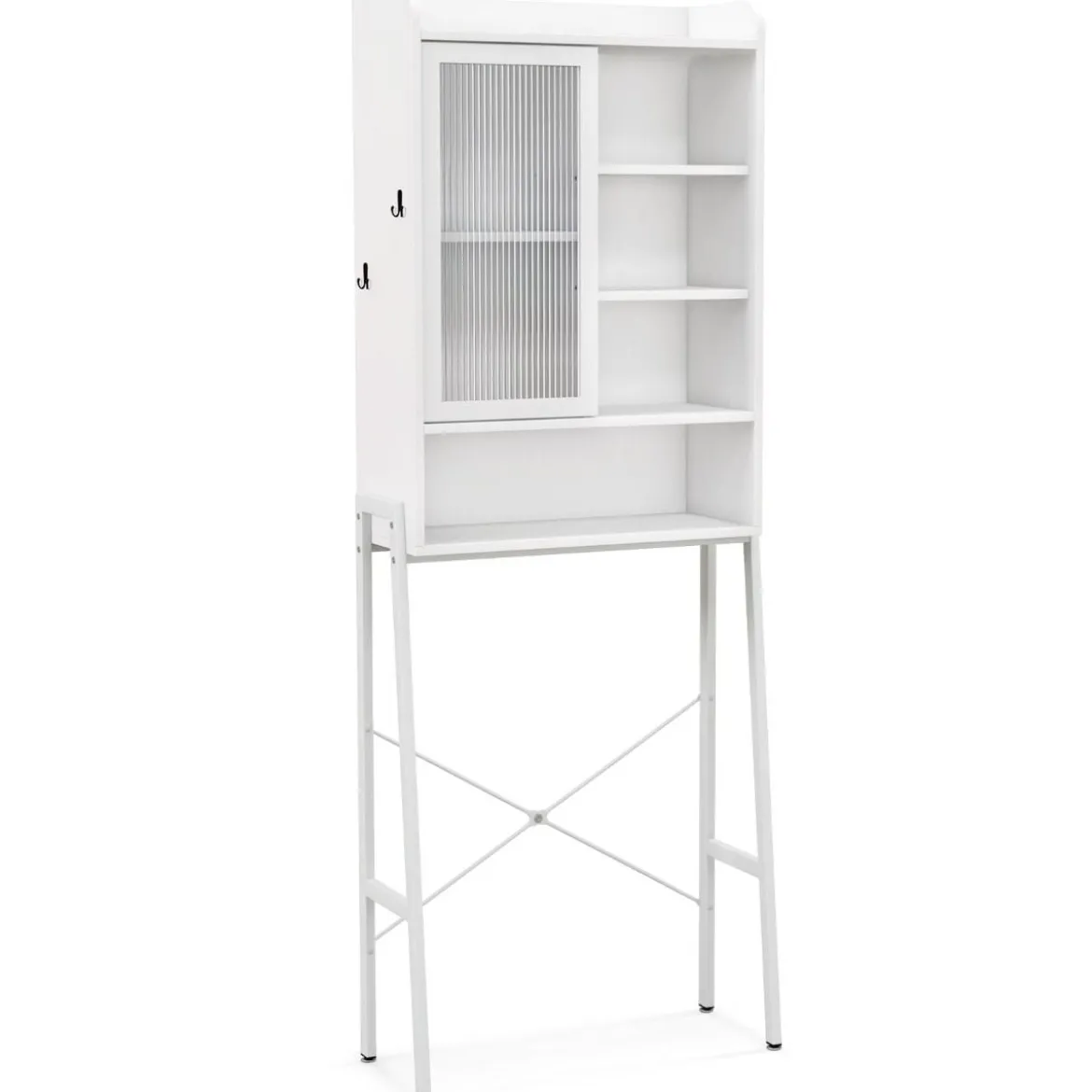 Toilettenschrank mit Schiebetür aus Acryl & Verstellbaren Regalen 63 x 29 x 170 cm Weiß