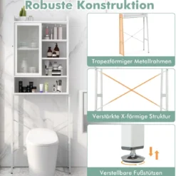 Toilettenschrank mit Schiebetür aus Acryl & Verstellbaren Regalen 63 x 29 x 170 cm Weiß