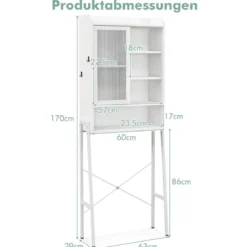 Toilettenschrank mit Schiebetür aus Acryl & Verstellbaren Regalen 63 x 29 x 170 cm Weiß