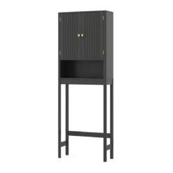 Toilettenschrank mit Türen & Verstellbarem Fach & Unterer Stange Platzsparendes Toilettenregal Schwarz