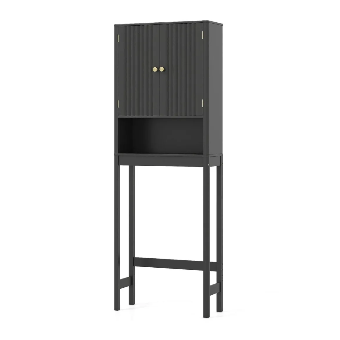 Toilettenschrank mit Türen & Verstellbarem Fach & Unterer Stange Platzsparendes Toilettenregal Schwarz