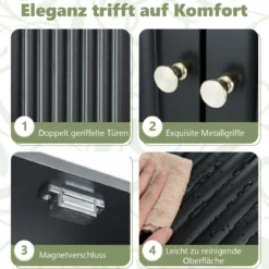 Toilettenschrank mit Türen & Verstellbarem Fach & Unterer Stange Platzsparendes Toilettenregal Schwarz