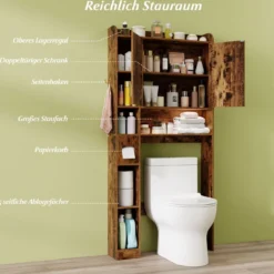 Toilettenschrank mit 2-Türschrank & 6 Offenen Fächern & Taschentuchbox Überbauschrank Braun