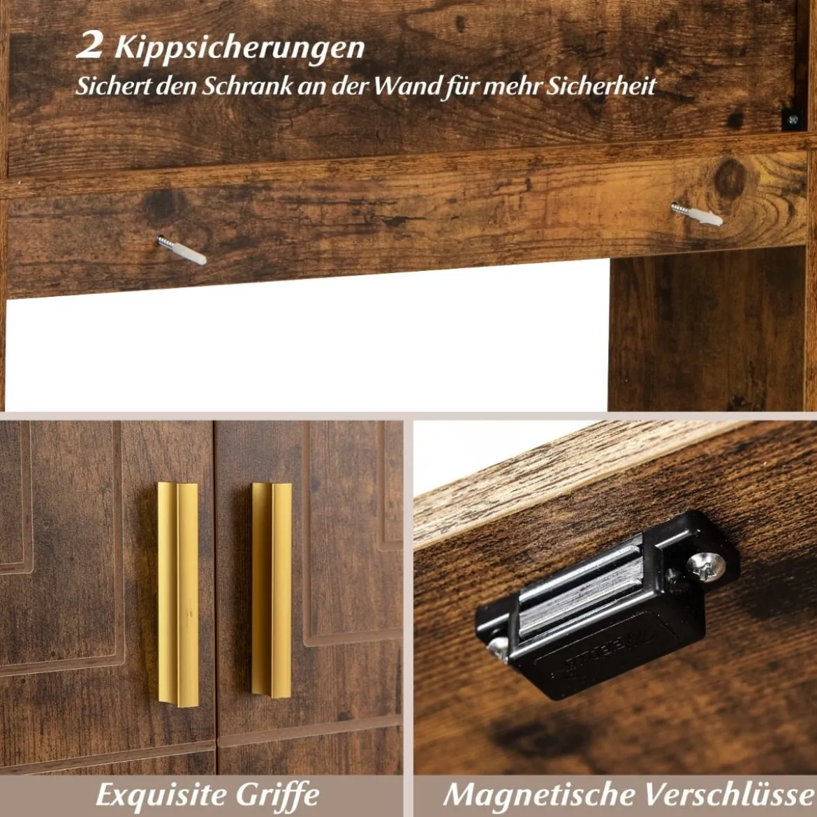 Toilettenschrank mit 2-Türschrank & 6 Offenen Fächern & Taschentuchbox Überbauschrank Braun