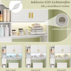 Toilettenschrank mit 2-Türschrank & 6 Offenen Fächern & Taschentuchbox Überbauschrank Weiß