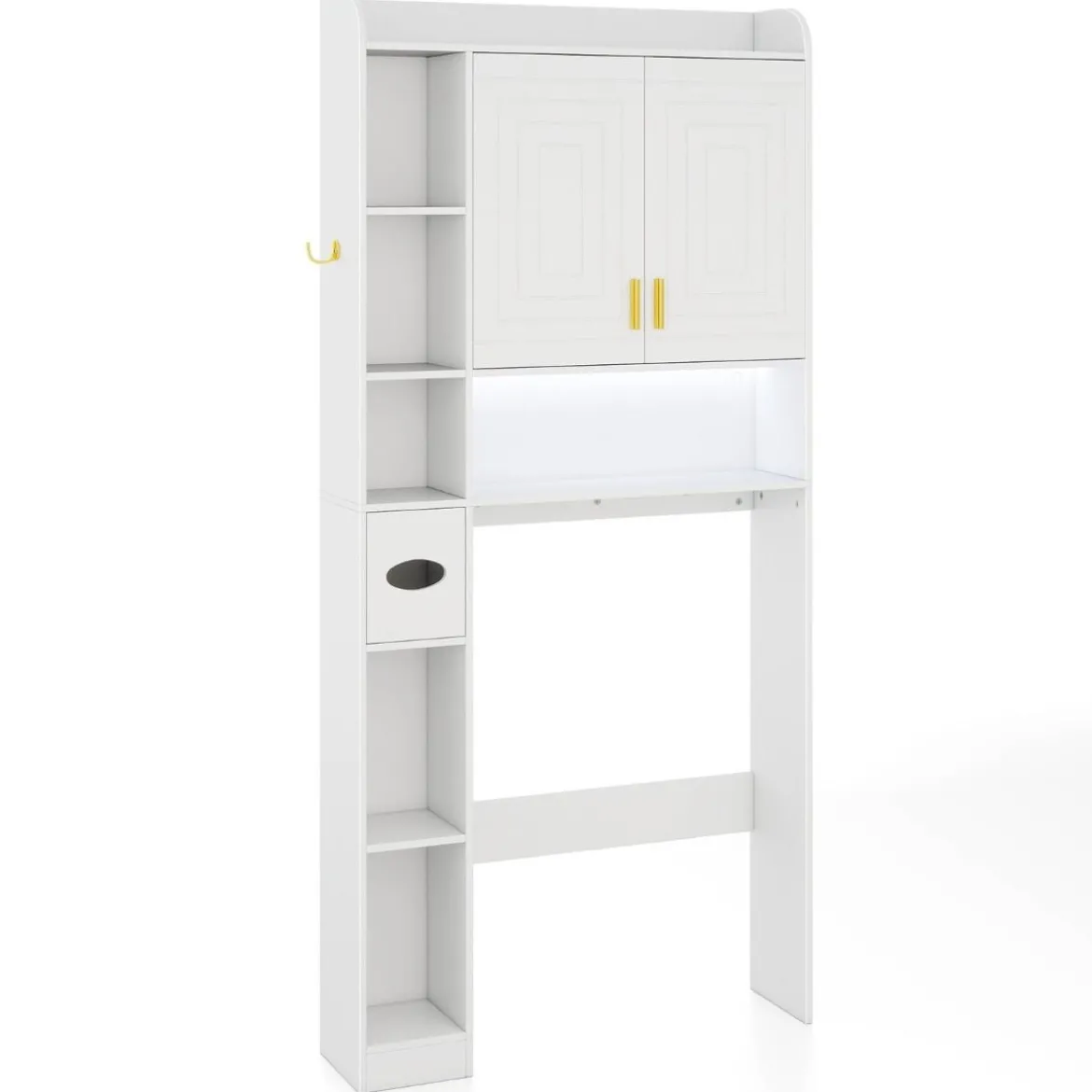 Toilettenschrank mit 2-Türschrank & 6 Offenen Fächern & Taschentuchbox Überbauschrank Weiß