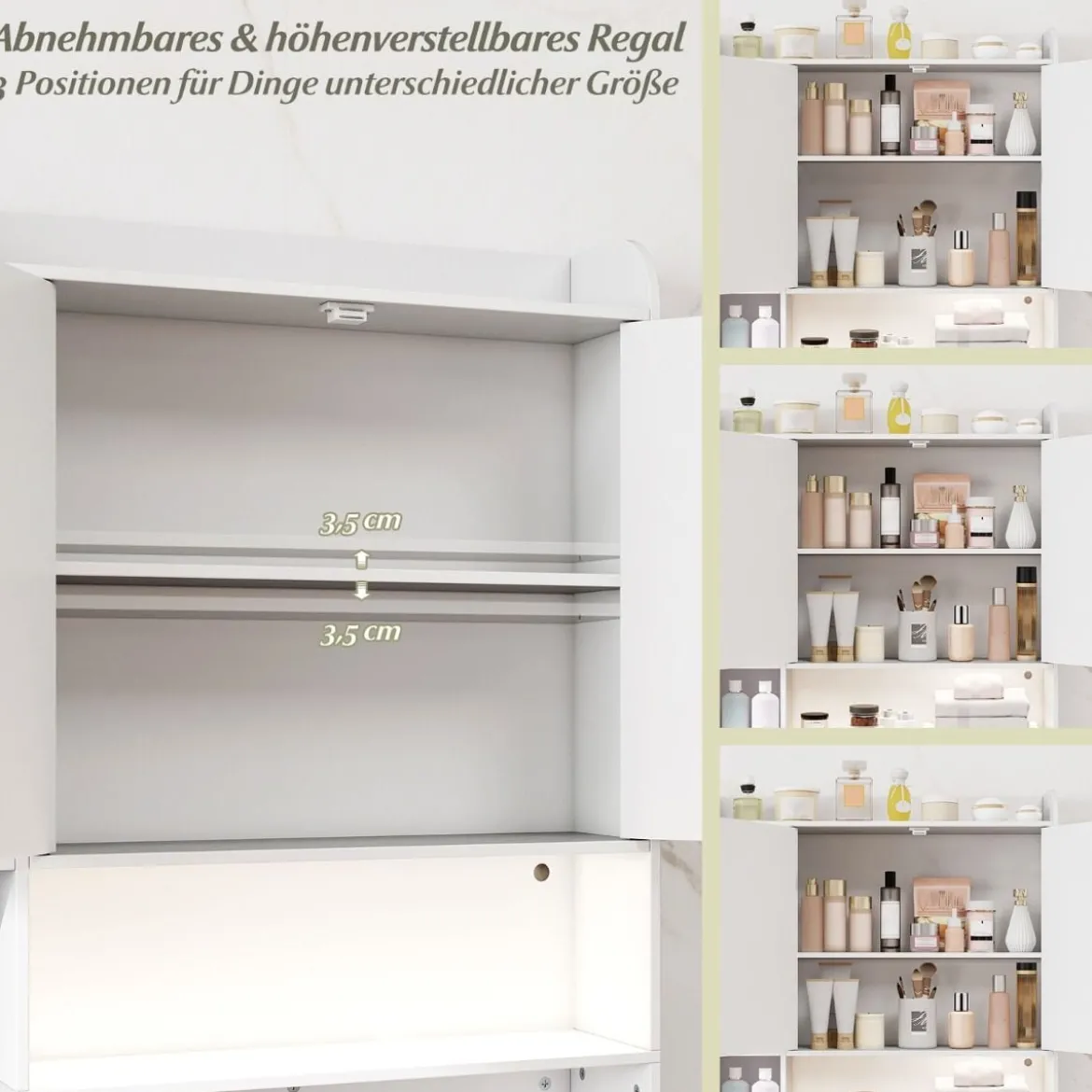 Toilettenschrank mit 2-Türschrank & 6 Offenen Fächern & Taschentuchbox Überbauschrank Weiß
