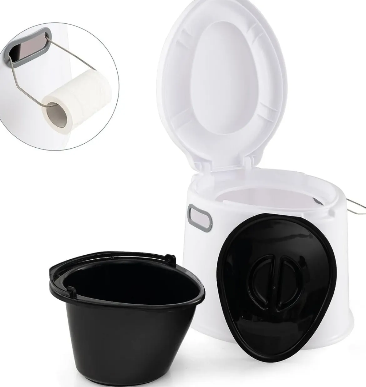 Tragbare Campingtoilette mit Abnehmbarem Eimereinsatz Reisetoilette bis 200 kg Belastbar Weiß