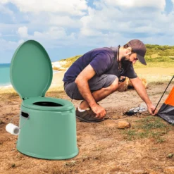 Tragbare Campingtoilette mit Abnehmbarem Eimereinsatz Reisetoilette bis 200 kg Belastbar Grün