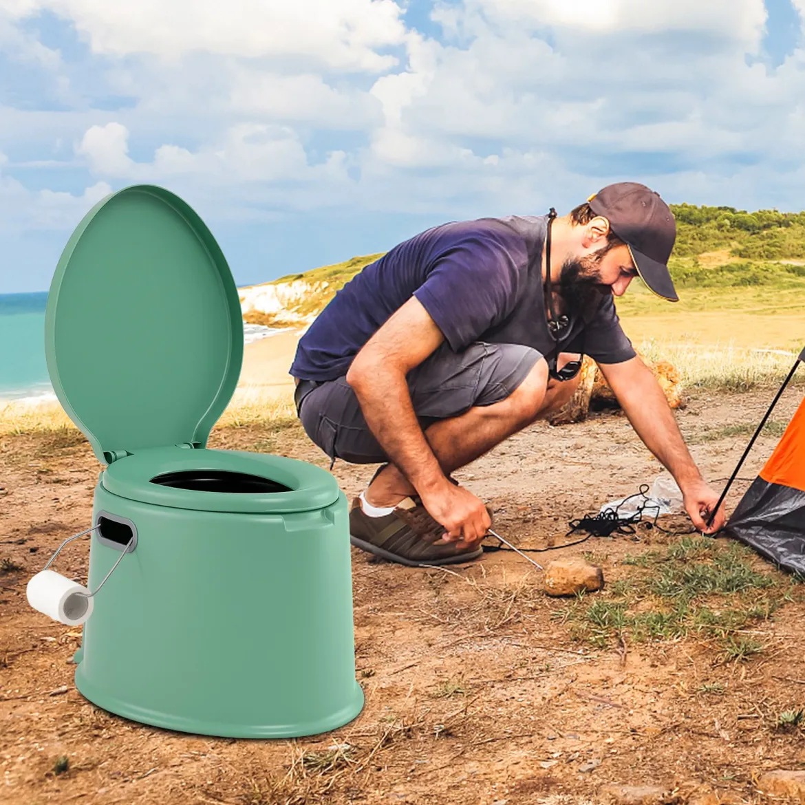 Tragbare Campingtoilette mit Abnehmbarem Eimereinsatz Reisetoilette bis 200 kg Belastbar Grün