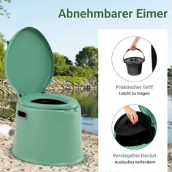 Tragbare Campingtoilette mit Abnehmbarem Eimereinsatz Reisetoilette bis 200 kg Belastbar Grün
