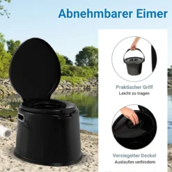 Tragbare Campingtoilette mit Abnehmbarem Eimereinsatz Reisetoilette bis 200 kg Belastbar Schwarz