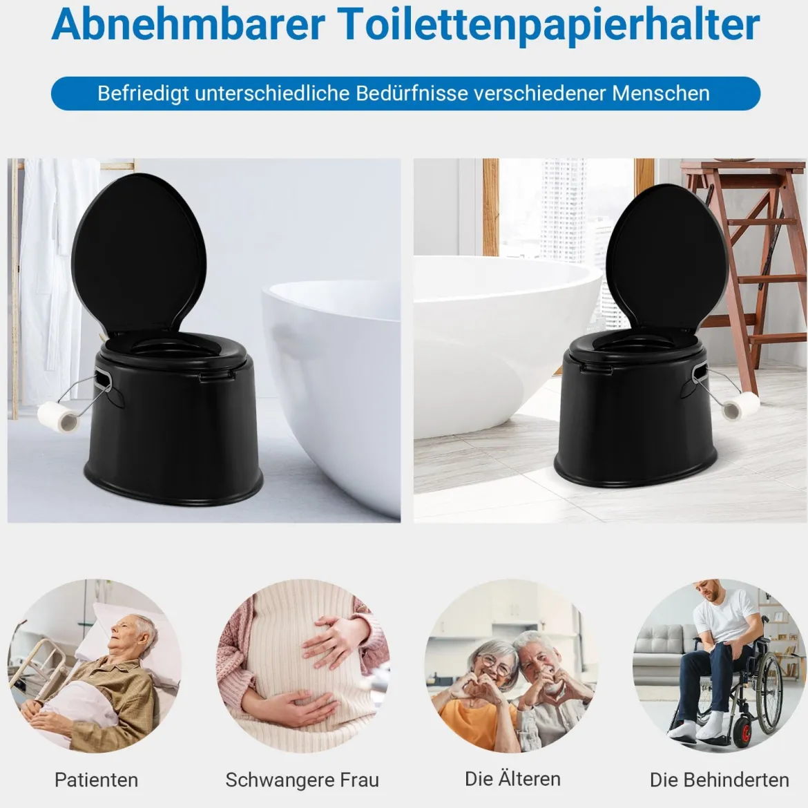 Tragbare Campingtoilette mit Abnehmbarem Eimereinsatz Reisetoilette bis 200 kg Belastbar Schwarz