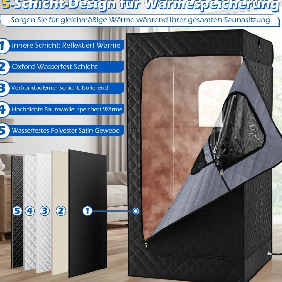 Tragbare Dampfsauna-Box mit Klappbarer Stuhl & Matte Persönliches Heim-Spa Schwarz
