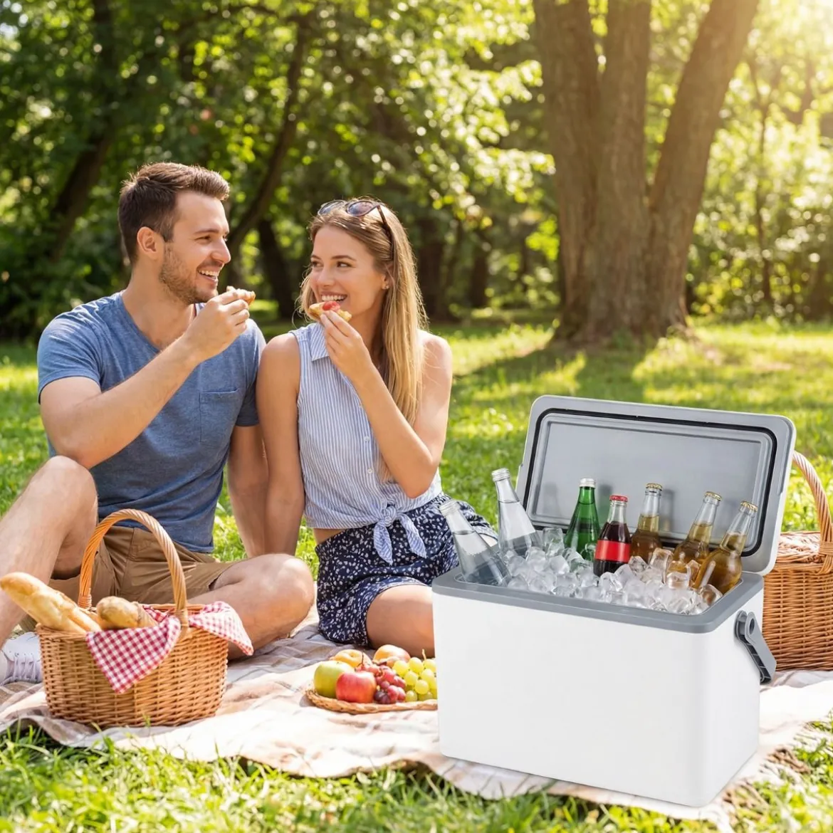 Tragbare Hartschalen-Kühlbox 12 L isolierte Kühlbox mit Komfortgriff auslaufsichere Kühltruhe Weiß