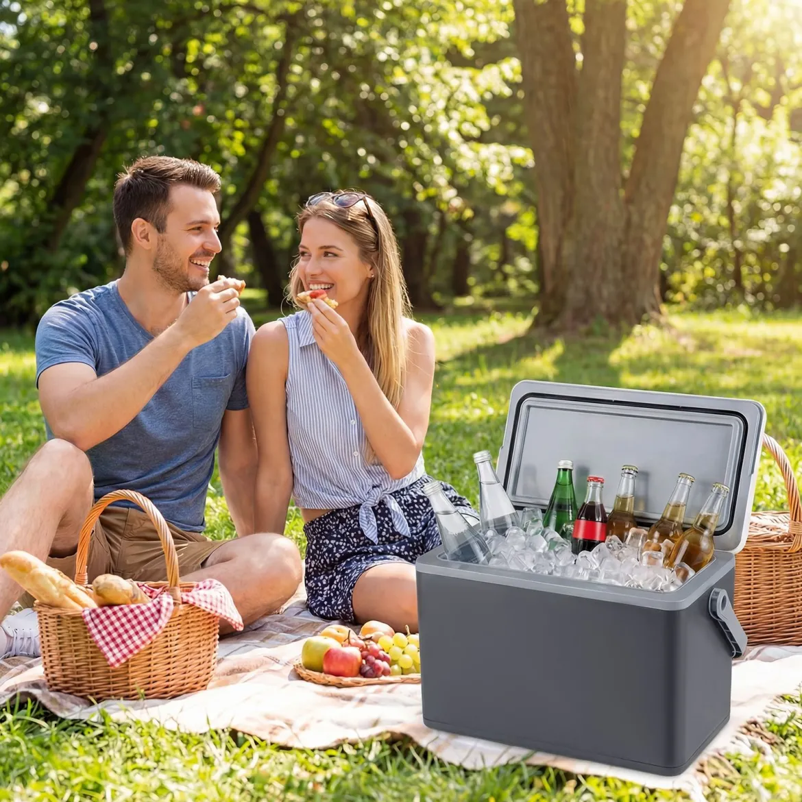 Tragbare Hartschalen-Kühlbox 12 L isolierte Kühlbox mit Komfortgriff auslaufsichere Kühltruhe Dunkelgrau