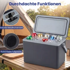 Tragbare Hartschalen-Kühlbox 12 L isolierte Kühlbox mit Komfortgriff auslaufsichere Kühltruhe Dunkelgrau