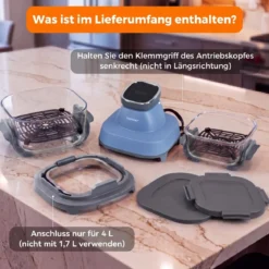 Tragbare 6-in-1 Heißluftfritteuse Heißluftfrittieren und Backen 4 L & 1,7 L Glasbehälter 1500 W Blau/Schwarz