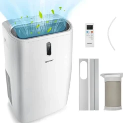 Tragbare 5 in 1 Klimaanlage 12000 BTU Heiz&Kühl&Ventilator&Entfeucht Entfeuchter 44,5 x 39 x 77 cm Weiß