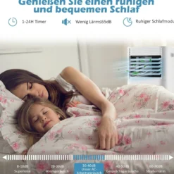 Tragbare Klimaanlage 4 in 1 Luftkühler mit Schwarzer LED-Anzeige 7000 BTU