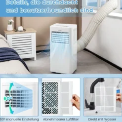 Tragbare Klimaanlage mit 2,5 KW Leistung 4-in-1-Raumkühler mit integriertem Luftentfeuchter