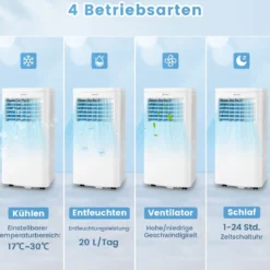 Tragbare Klimaanlage mit 2,5 KW Leistung 4-in-1-Raumkühler mit integriertem Luftentfeuchter