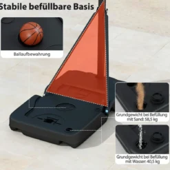 Tragbarer Basketballkorb Höhenverstellbares Basketballtor-System von 1 bis 3 m mit schlagfestem Rückbrett Schwarz