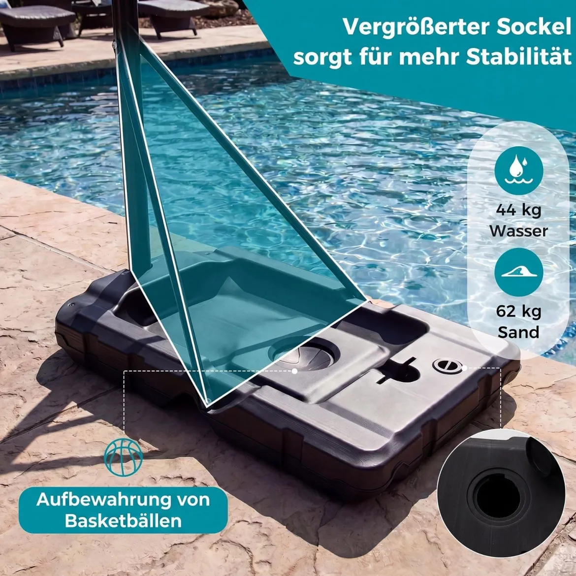 Tragbarer Basketballständer 125-305cm Höhenverstellbarer Basketballkorb mit 109cm Bruchsicherem Backboard