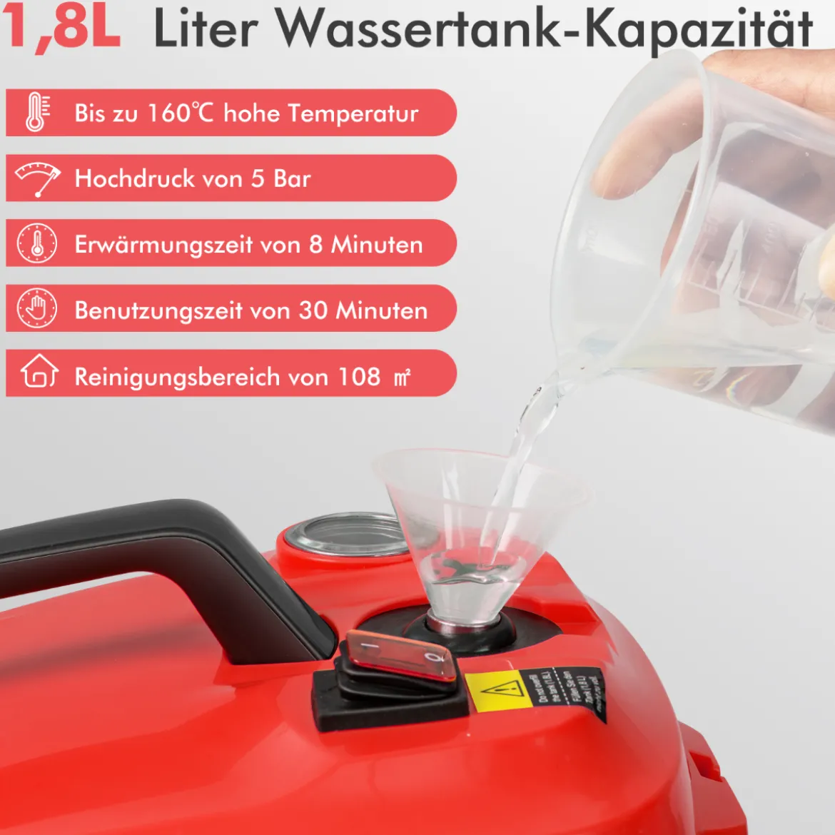Tragbarer Dampfreiniger 2000W Hochdruck-Dampfreiniger mit 15-teiligem Zubehör vielseitiger Dampfmopp Rot
