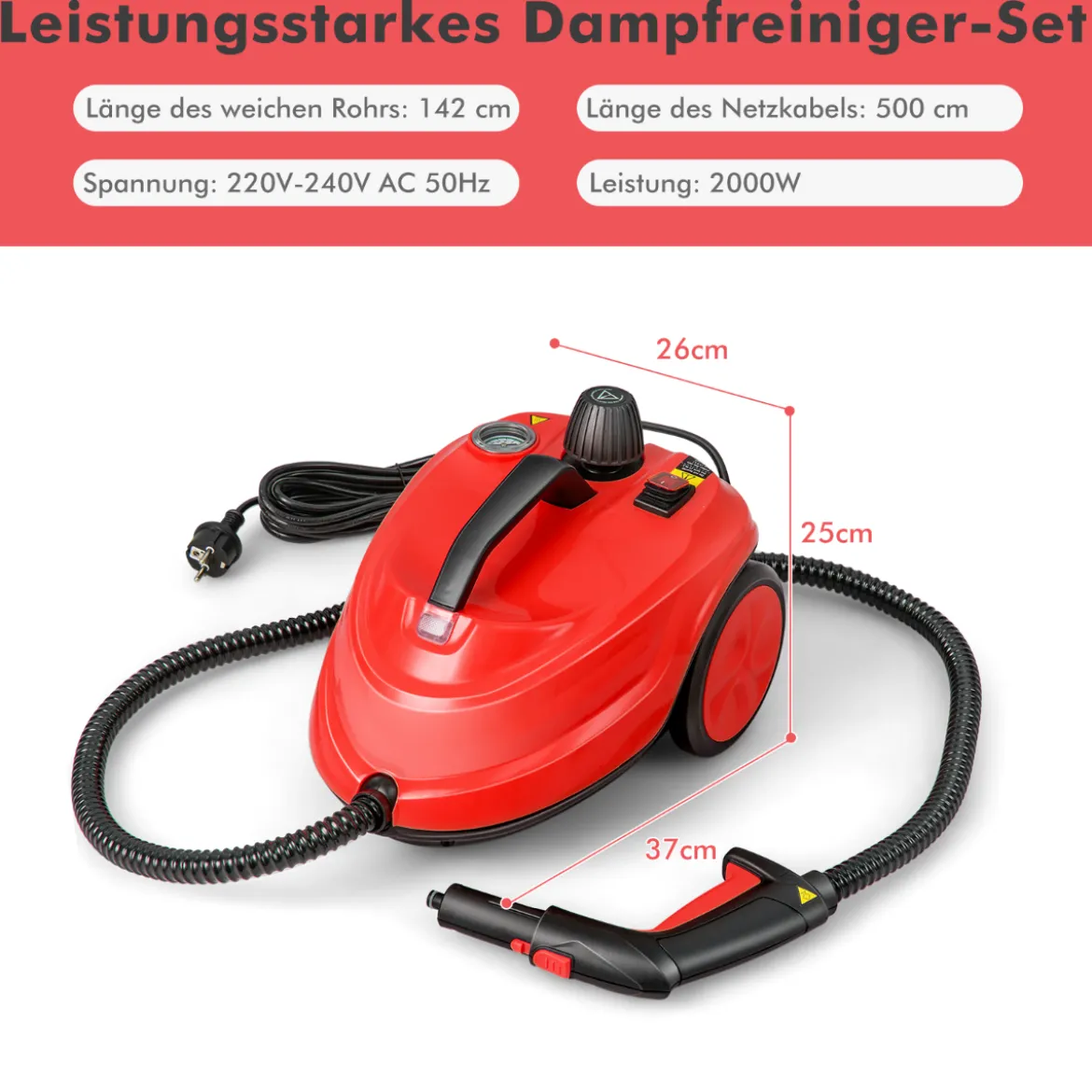 Tragbarer Dampfreiniger 2000W Hochdruck-Dampfreiniger mit 15-teiligem Zubehör vielseitiger Dampfmopp Rot