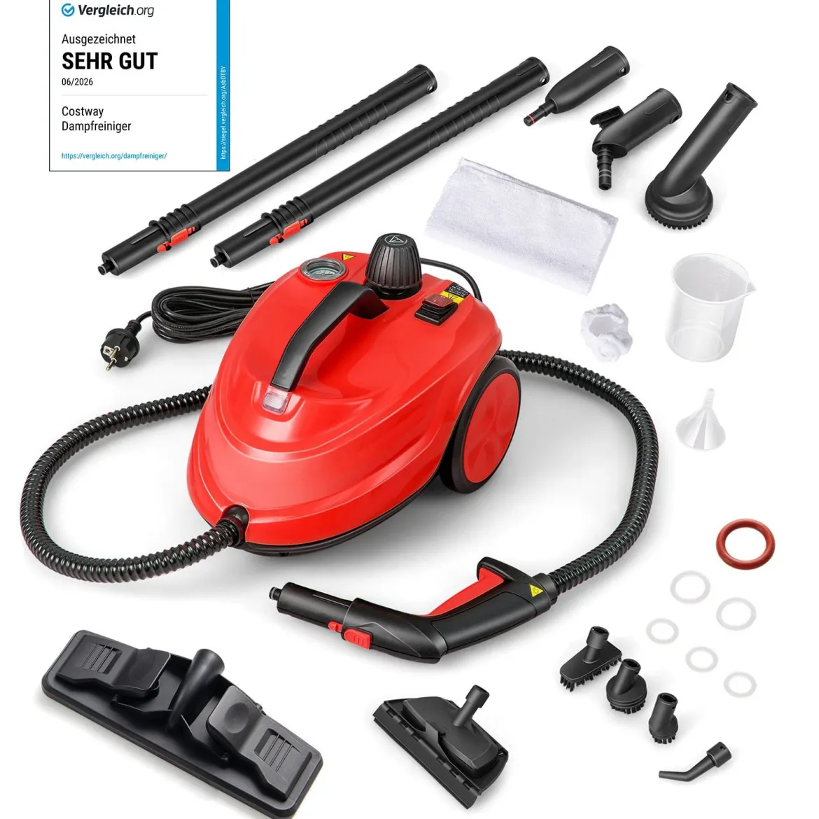 Tragbarer Dampfreiniger 2000W Hochdruck-Dampfreiniger mit 15-teiligem Zubehör vielseitiger Dampfmopp Rot