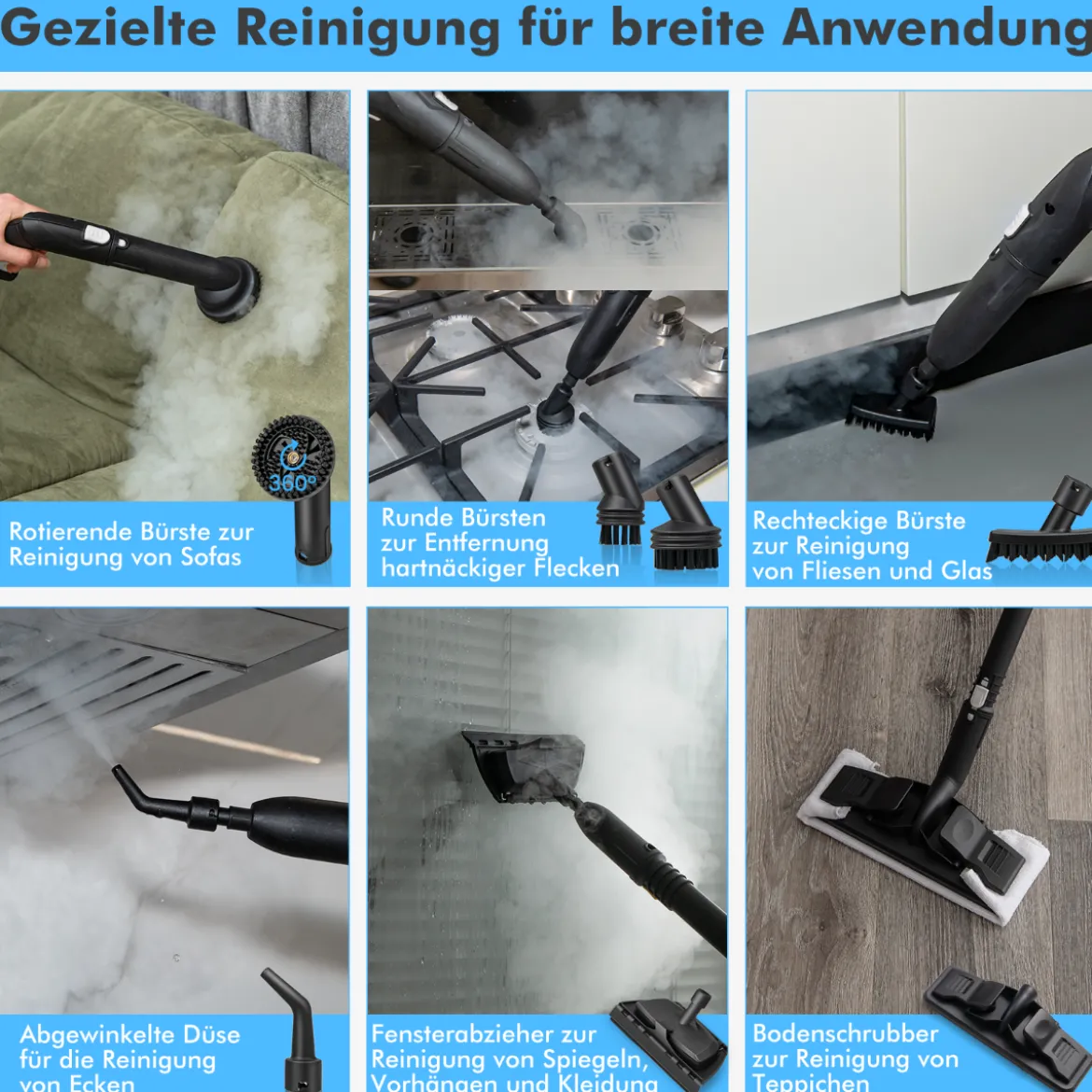 Tragbarer Dampfreiniger 2000W Hochdruck-Dampfreiniger mit 15-teiligem Zubehör vielseitiger Dampfmopp Weiß