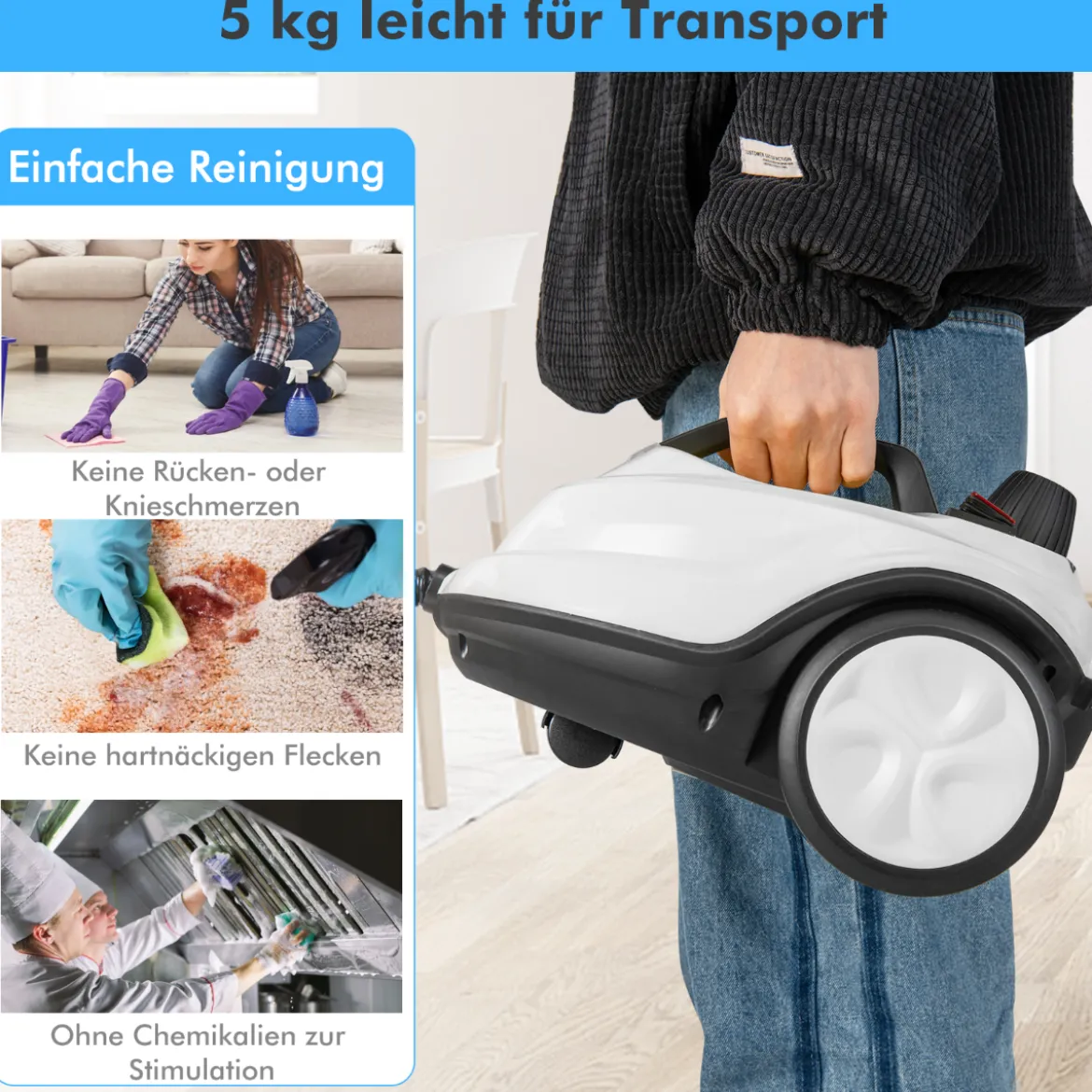 Tragbarer Dampfreiniger 2000W Hochdruck-Dampfreiniger mit 15-teiligem Zubehör vielseitiger Dampfmopp Weiß