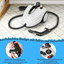 Tragbarer Dampfreiniger 2000W Hochdruck-Dampfreiniger mit 15-teiligem Zubehör vielseitiger Dampfmopp Weiß