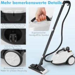 Tragbarer Dampfreiniger 2000W Hochdruck-Dampfreiniger mit 15-teiligem Zubehör vielseitiger Dampfmopp Weiß