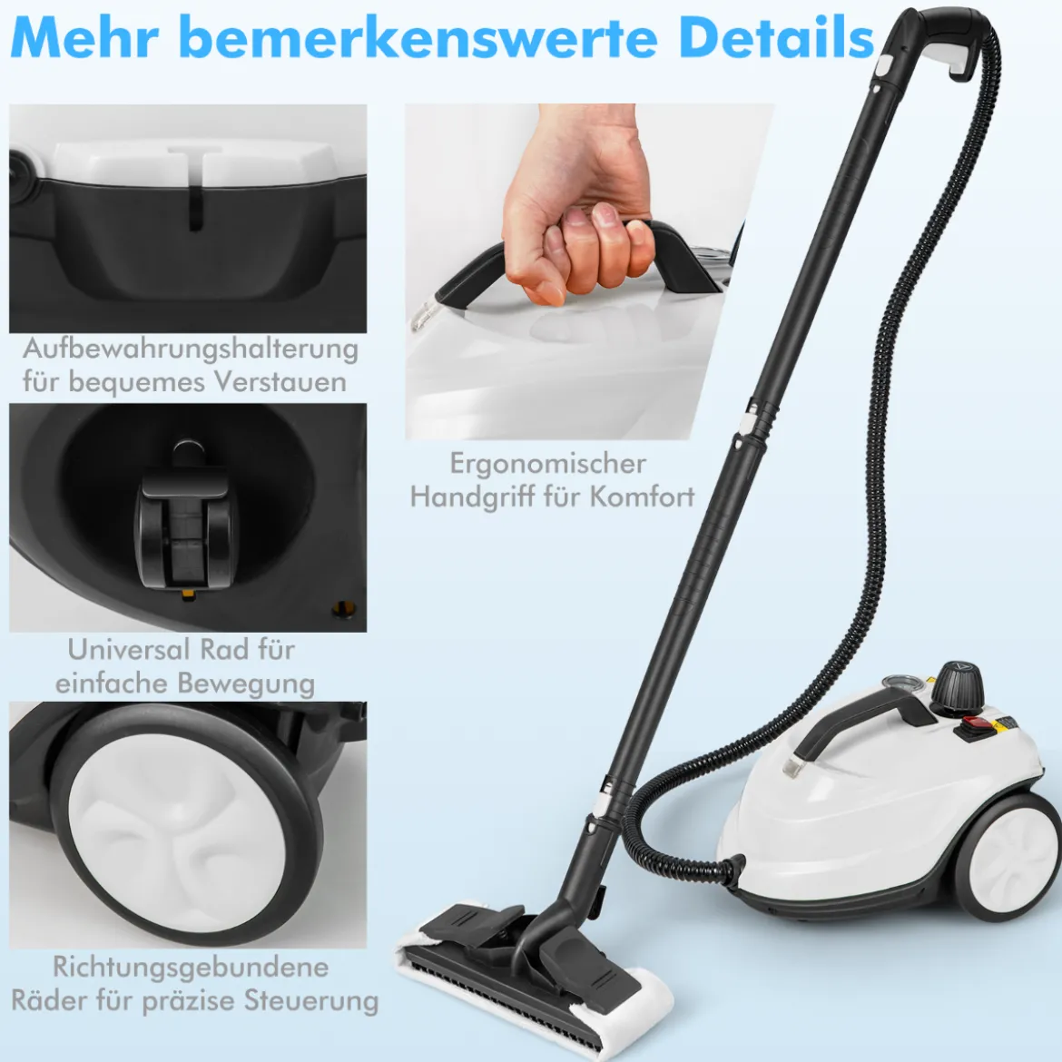 Tragbarer Dampfreiniger 2000W Hochdruck-Dampfreiniger mit 15-teiligem Zubehör vielseitiger Dampfmopp Weiß