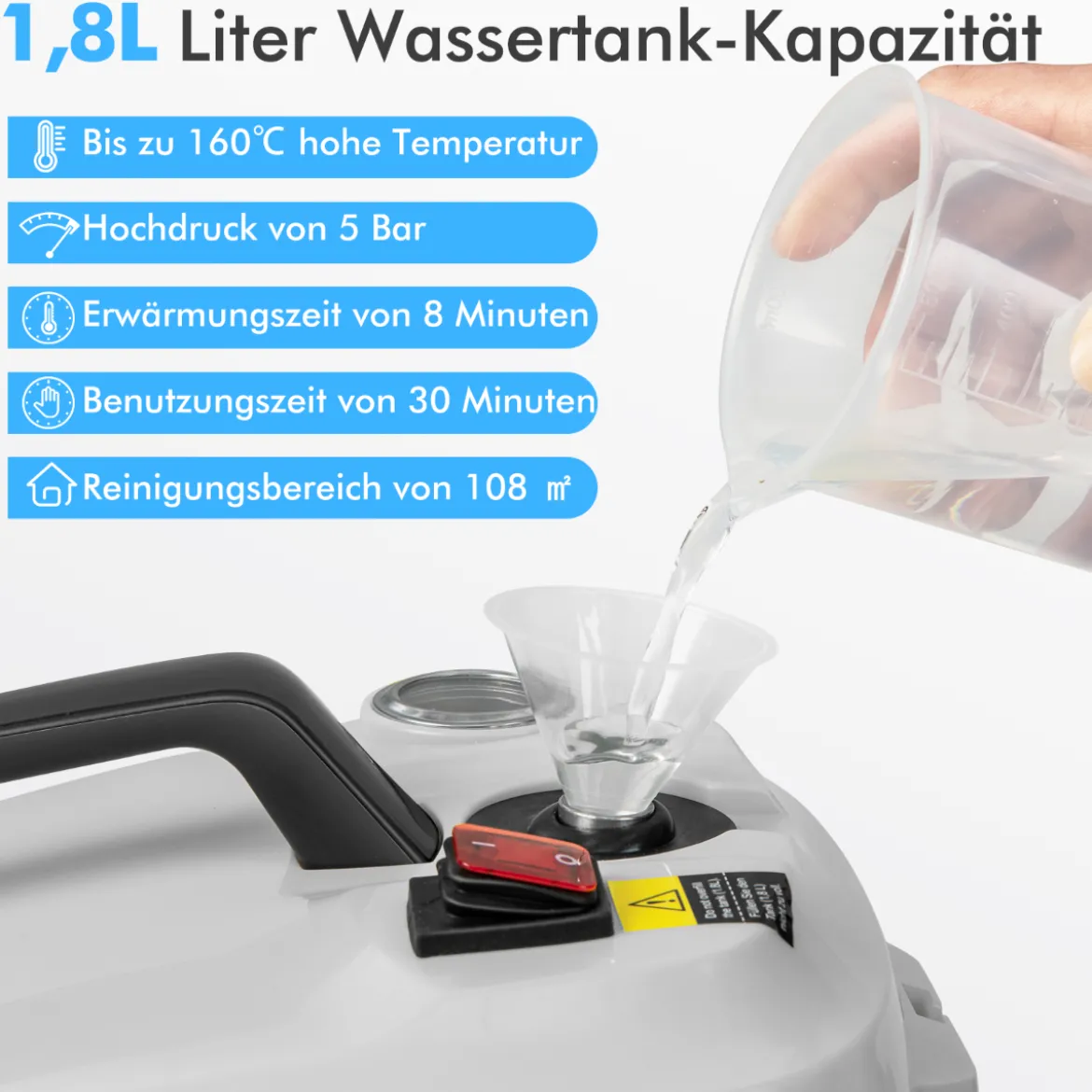 Tragbarer Dampfreiniger 2000W Hochdruck-Dampfreiniger mit 15-teiligem Zubehör vielseitiger Dampfmopp Weiß