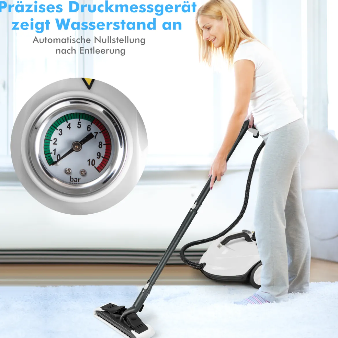 Tragbarer Dampfreiniger 2000W Hochdruck-Dampfreiniger mit 15-teiligem Zubehör vielseitiger Dampfmopp Weiß