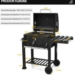 Tragbarer Holzkohlegrill Terrassengrill mit Rädern kohlegrill Holzkohle Grillwagen Schwarz