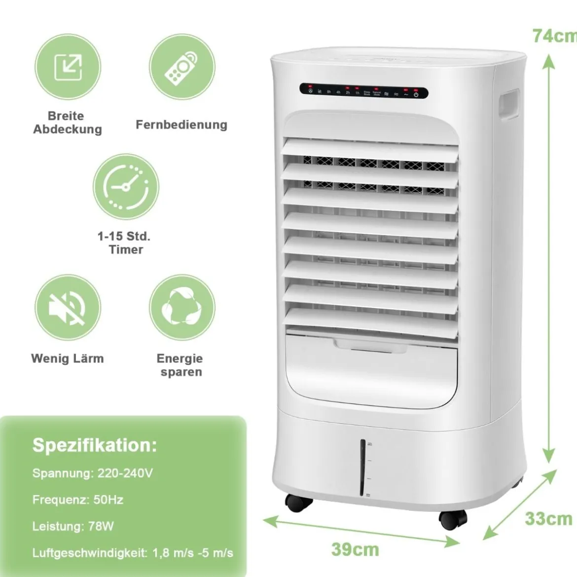 Tragbarer 3 in 1 Verdunstungsluftkühler mit Ventilator & Luftbefeuchter Weiß