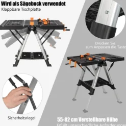 Tragbarer klappbarer Arbeitstisch Sägebock bis 454kg Werktisch bis 200kg für Werkstatt Garage Heim- und Handwerker