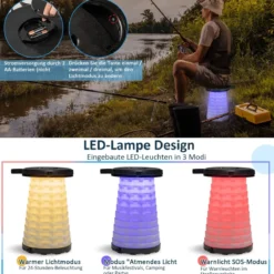 Tragbarer Klapptisch mit 2 LED Teleskophockern Campingtisch & höhenverstellbarer Hocker bis 200 kg belastbar