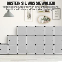 Tragbarer Kleiderschrank mit 16 Würfeln Schlafzimmerkommode mit 2 Kleiderstangen Schwarz