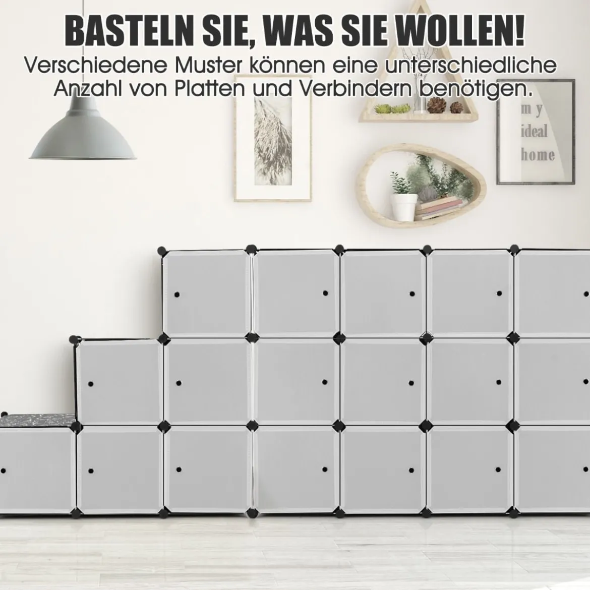 Tragbarer Kleiderschrank mit 16 Würfeln Schlafzimmerkommode mit 2 Kleiderstangen Schwarz