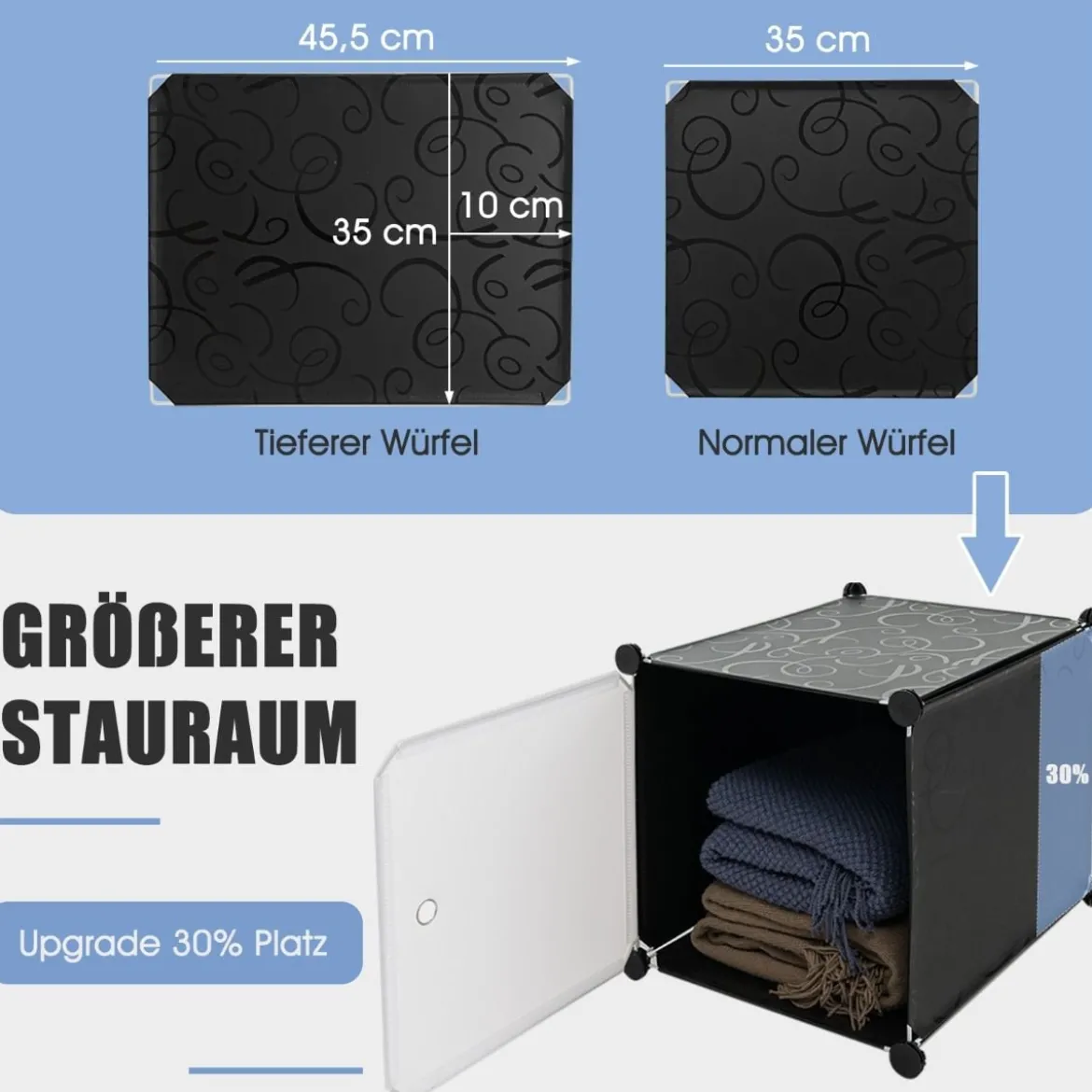 Tragbarer Kleiderschrank mit 16 Würfeln Schlafzimmerkommode mit 2 Kleiderstangen Schwarz